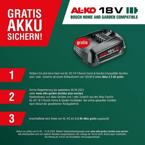 BAUHAUS AL-KO Bosch Home & Garden Compatible Akku-Rasenmäher Praktischer Tragegriff 18 V, 2 Akkus, 4 Ah, Schnittbreite: 38 Cm 3