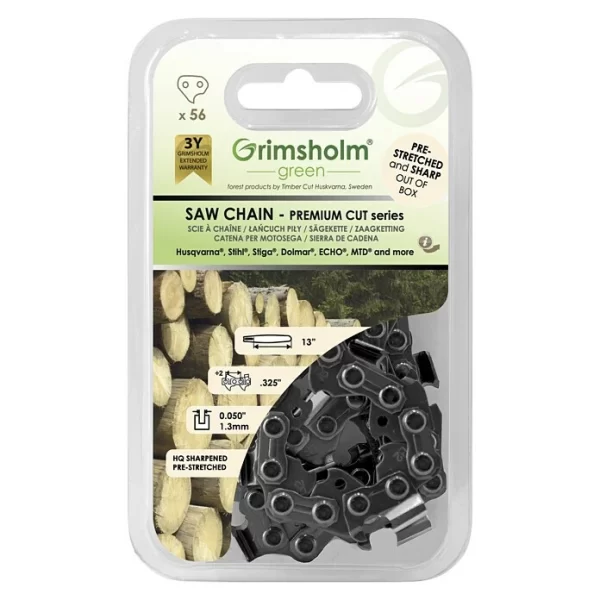 BAUHAUS Grimsholm Green Sägekette Premium Cut 56 Stk., 13 “, 0,325″, 1,3 Mm, Passend Für: Kettensägen Von Husqvarna, Stihl, Stiga, Dolmar, ECHO, MTD Und Mehr 1